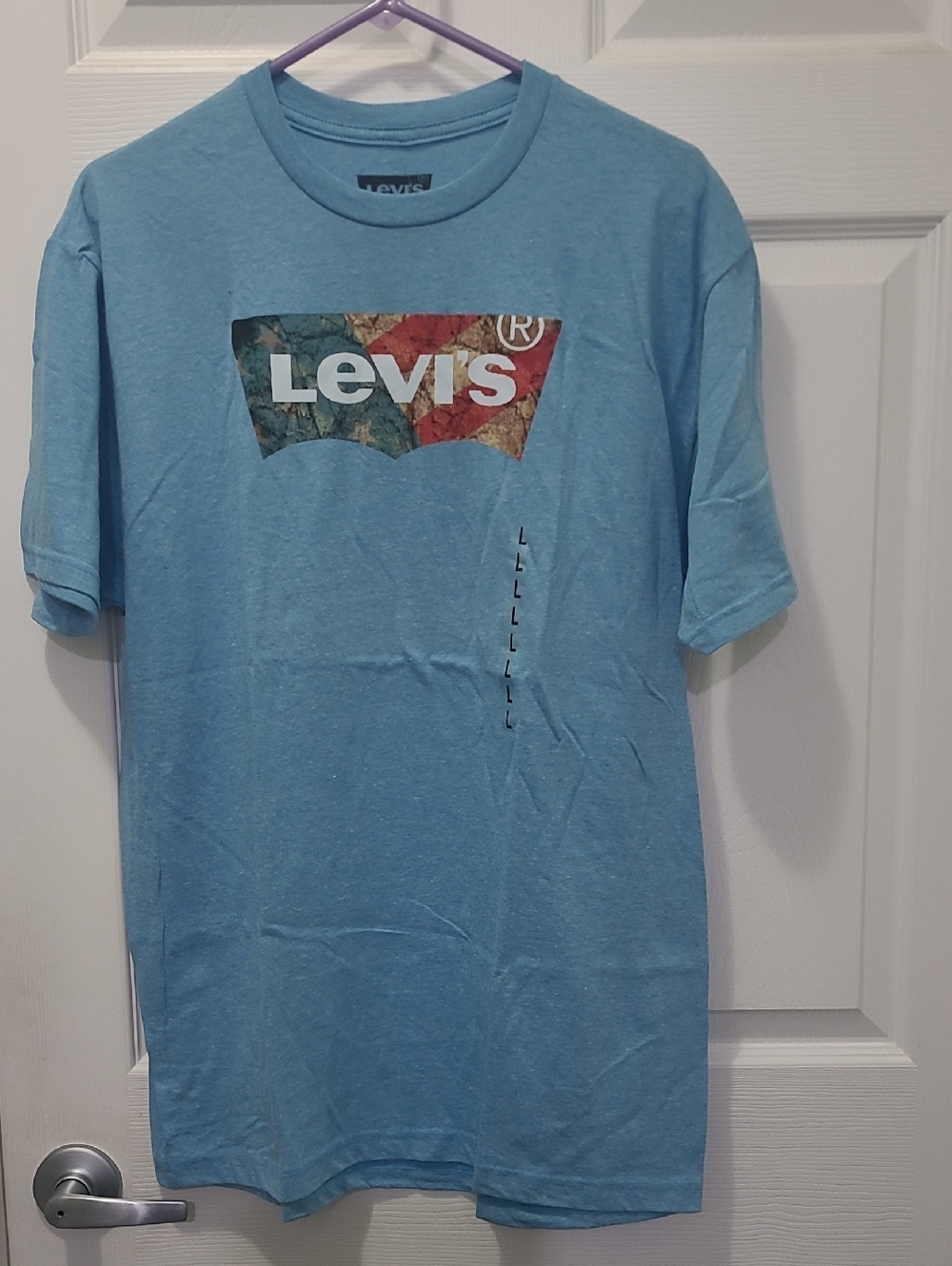 Levi's Light Blue Short-Sleeve Logo Tee with Multicolor Batwing
